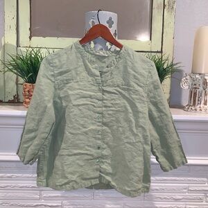 Eileen Fisher 100% Linen Light Green Button Down Top 3/4 Sleeves Size Large